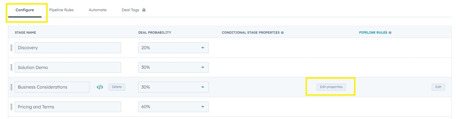 Conditional deal proprties